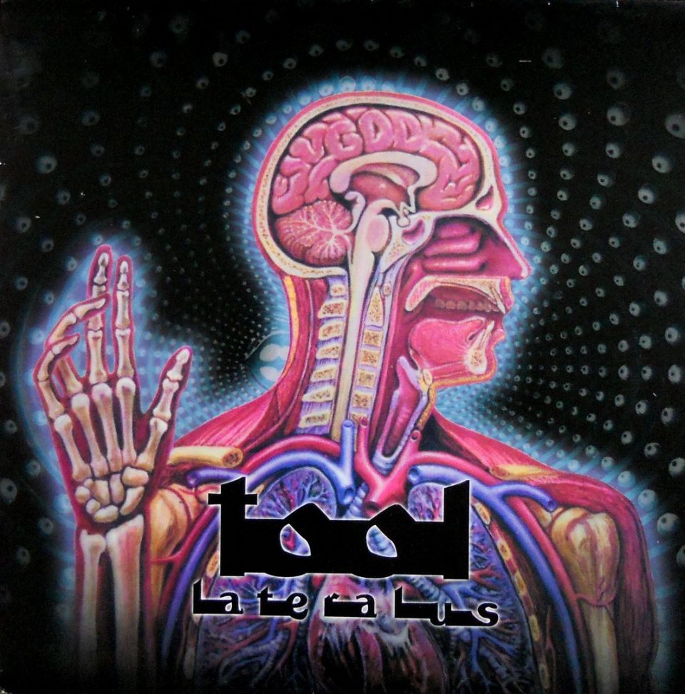 Dettaglio scritta "GOD", copertina vinile "Lateralus", realizzata da Alex Grey per i Tool, 2001